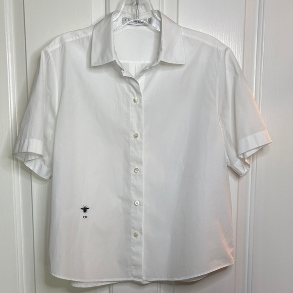 Dior Tops - EUC Dior Elegant White Short Sleeve Button Front Shirtbsize US 8 Womens